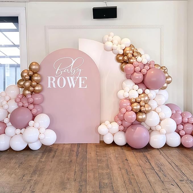 Dusty Pink Balloon Arch Kit, Boho Retro Blush Pink Champagne Gold White Latex Helium Party Balloons Garland for Girls Women Bridal Baby Shower Neutral Wedding Engagement Birthday Party Decorations