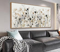 Framed Floral Wall Art Abstract Grey Cream White Grass Flowers Canvas Pictures Modern Landscape Painting Botanical Artwork for Living Room Bedroom Kitchen Office Wall Decor Ready to Hang 20" x 40"