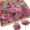 IPOPU Artificial Purple Flowers 25PCS Rose Artificial Flowers Bulk Heads Dried Silk Flowers Fake Roses Heads for Bouquet of Flowers Artificial Floral Arrangements (Purple)