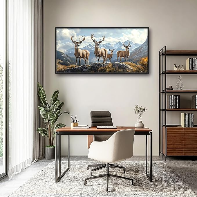 Mountain Elk Deer Large Wall Art Framed Farmhouse Wall Decor for Living Room Rustic Deer Pictures Oversized Canvas Print Painting Modern Extra Large Framed Artwork for Bedroom Office 60"x30"