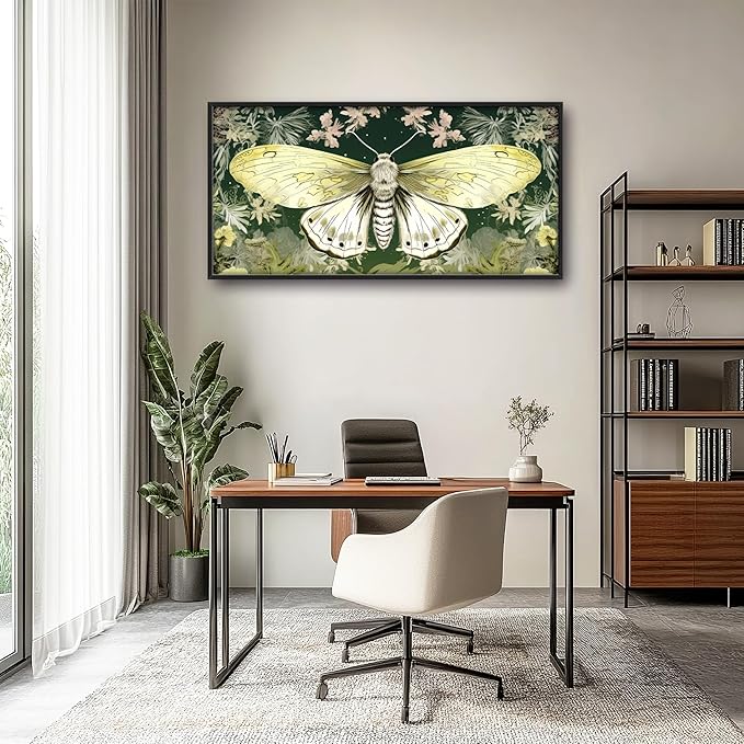 Moth Large Decor Wall Art Framed Pictures for Living Room, Butterfly Insect Oversized Canvas Print Painting Modern Extra Large Framed Artwork for Bedroom Office Home Decor 60"x30"