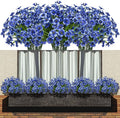 Artificial Flowers 15 Bunches Outdoor UV Resistant Faux Flowers Plastic Fabric Greenery Plants for Hanging Planter Kitchen Home Wedding Office Garden Decoration (Blue, Spring Grass)
