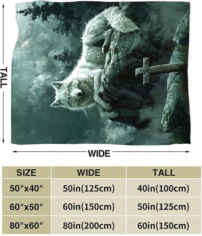 Wolf Christian Throw Blanket for Women Men Adults - Soft Warm Cozy Fleece for Couch Sofa Bed - Wolf Gifts and Decor - 60"x50"