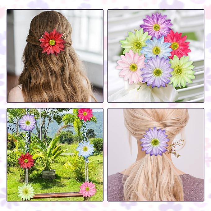 Artificial Daisy Flower Heads, 3.5 Inch Large Flower Heads for Crafts, 12 Pcs Artificial Gerbera Chrysanthemum Flowers Heads for DIY, Party Wedding, Photography Props, Easter (Deep Purple)