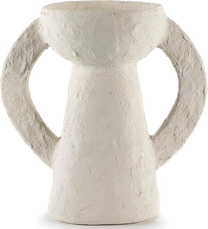 Serax Decorative Vase with Handles | Earth interior accessories by Marie Michielssen | White Paper Mache Home Decor Living Room on Coffee Table | Kitchen Decorations | Entryway Table Decor Shelf Pot L