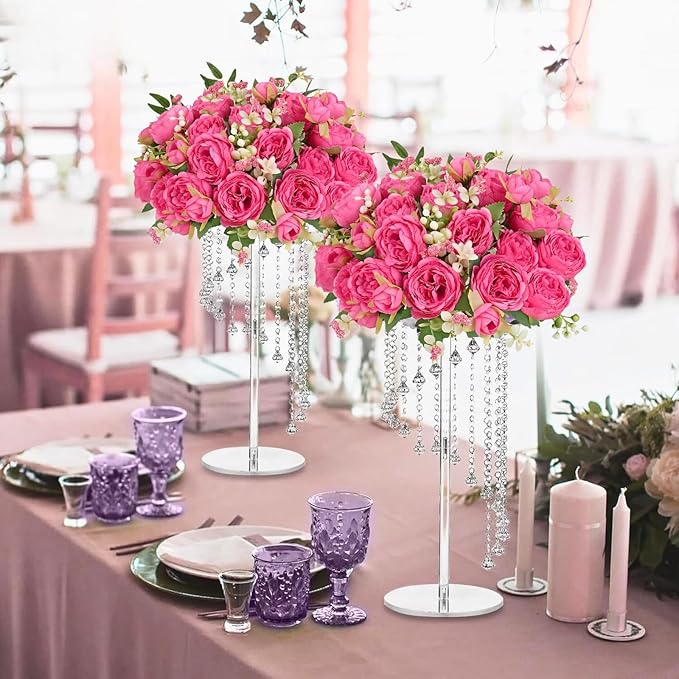 ASTRYAS 8Pcs Artificial Flowers Fake Peonies Silk Peony Bouquet Faux Flowers Bulk Arrangements for Decoration Vase Florals Arrangements Wedding Home Party Table Hot Pink