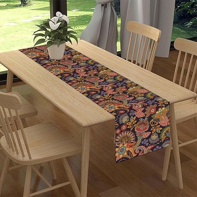Paisley Table Runner, Rustic Vintage Farmhouse Abstract Boho Floral Leaf Print Table Decor for Home Kitchen Dining Patio Holiday Party Indoor Outdoor Table Decorations 13x72 inch
