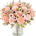 Dremisland Artificial Flowers Like Real Artificial Bouquet 4 Packs Silk Artificial Roses Bouquet with Daisy Chrysanthemum Champagne Flowers for Centerpiece Table Wedding Party Home Decor