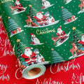 MAYPLUSS Christmas Wrapping Paper Roll - 17IN X 33FT - Green Santa Gift Wrapping Paper Featuring Christmas Tree Santa Claus Snowman Reindeer Reversible Red for Kids, Holiday, New Year
