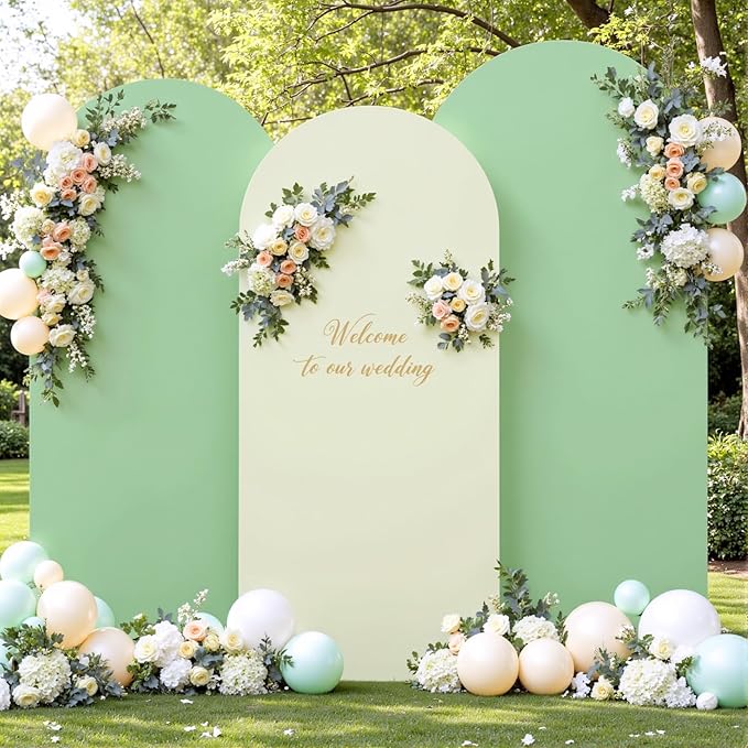 Sage Green Beige Arch Backdrop Cover 6FT 5FT 4FT Wedding Arch Covers Set of 3 Spandex Fitted Fabric Backdrops Double-Color Arch Covers Stretchy Backdrop for Party Baby Shower Birthday Decoration