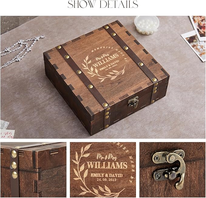 AW BRIDAL Personalized Memory Box for KeepsakesWood Gift Box Engagement Wedding Gifts for Couples Bridal Shower Bride Gifts for Women//DK2201CPP62//