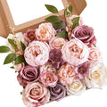 Serwalin 2 Pcs Artificial Flowers Pink Wedding Cake Flowers, Fake Dusty Roses Peonies for Bouquets Table Centerpieces Wedding Home Decor, Baby Shower Party Flowers with Stems DIY Combo