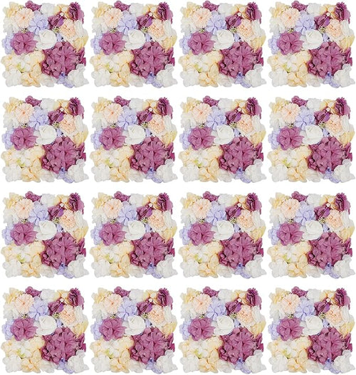 16Pcs Artificial Flower Wall Panel 3D Floral Backdrop Walls13.7 X 13.7" Purple Flower Wall Decor Panel Flower Backdrop for Party Home Background Decor