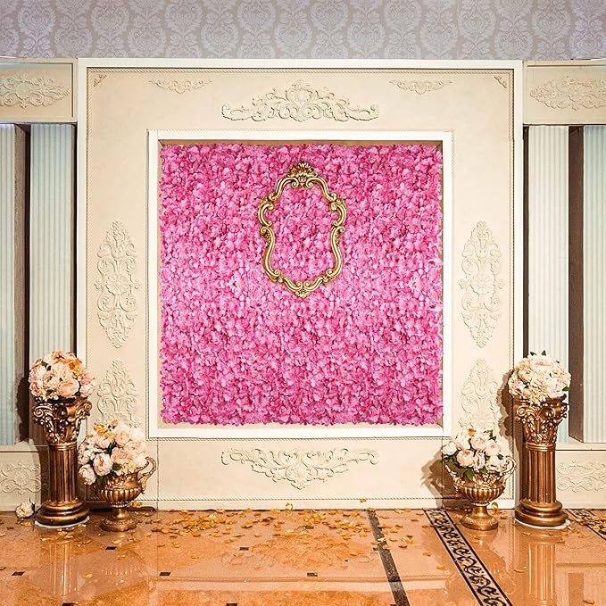 BLOSMON Flower Wall Panel Backdrop - 6 Pcs 24 x 16 Inch Pink Artificial Hydrangea Floral Backdrop for Wedding Party Baby Bridal Shower Decor, Hanging Fake Silk Flower Backdrop Decoration