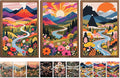 Nature Landscape Boho Wall Art Set of 3 12x16In Wood Framed,with 9 Bonus 8x10 Posters Prints, Abstract Ridge River Sunset Floral Canvas Paintings for Living Room Bedroom Office