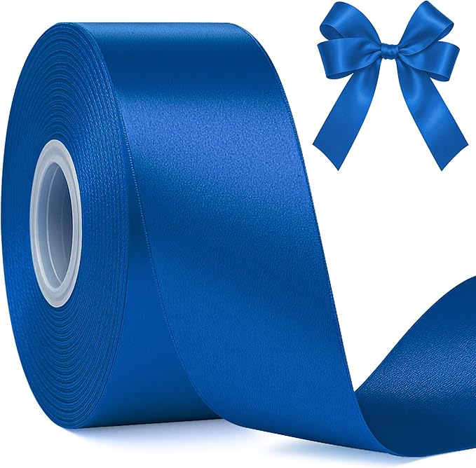 Fullive Ribbon for Gift Wrapping, 1 1/2 Inch 30 Yards Royal Blue Ribbon, Polyester Solid Ribbons for Flower Bouquet for Graduate Wedding Decorations DIY Bows Wrapping Bouquet Floral Arrangements