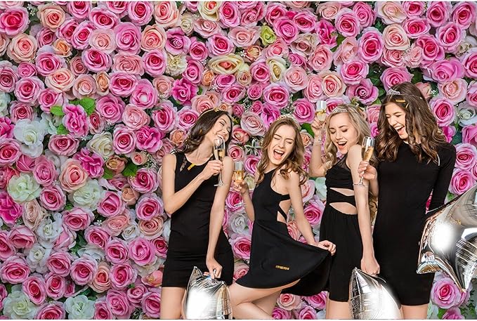 Pink Rose Flowers Theme Photography Backdrop Baby Shower Wedding Happy Birthday Photo Background Dessert Cake Table Floral Decoration Supplies Studio Props Decor Background 10x6.5ft