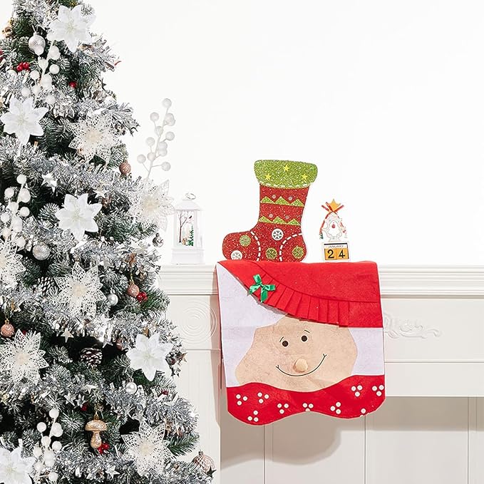 24Pcs Christmas Poinsettia Artificial Flowers and Glitter Berries Kit, 2 Styles Total 16Pcs Christmas Tree Flowers Ornaments, 8Pcs Christmas Tree Picks for Wedding Holiday Decorations, White