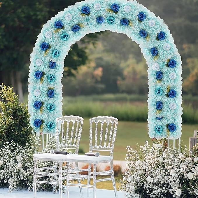 3D Flower Wall Backdrop - 6Pcs Artificial Flower Wall Panel 15 * 15inch Decoration Blue Roses Walls for Home Party Wedding Anniversary Birthday