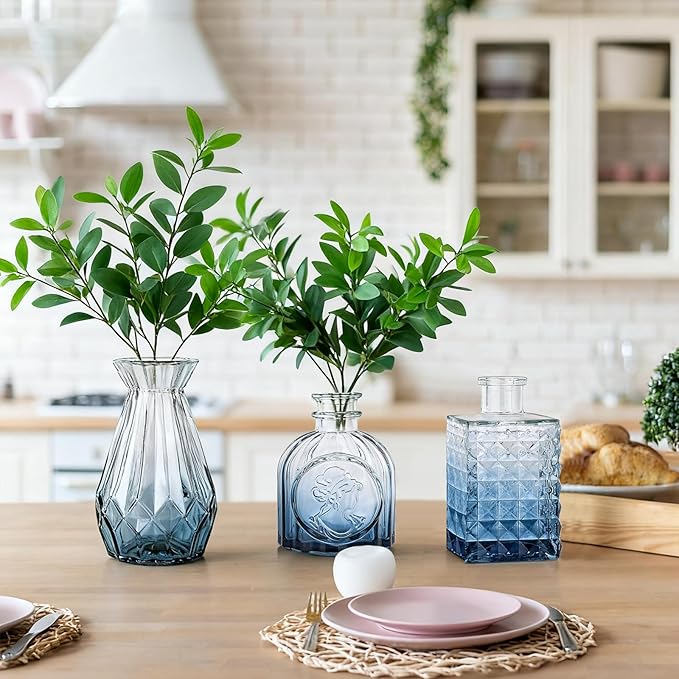 Bud Vases Set of 12, Small Mini Glass Vases for Centerpieces - Elegant Vintage Style - Perfect for Table Decor, Wedding, Party Centerpieces - Great Gift for Home Decor Lovers (Ombre Blue)