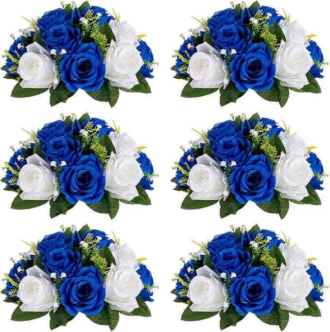 Sziqiqi Blue Artificial Flowers for Decoration Fake Kissing Flower Balls for Wedding Centerpieces Tables Flower Centerpiece Arrangement for Party Festival