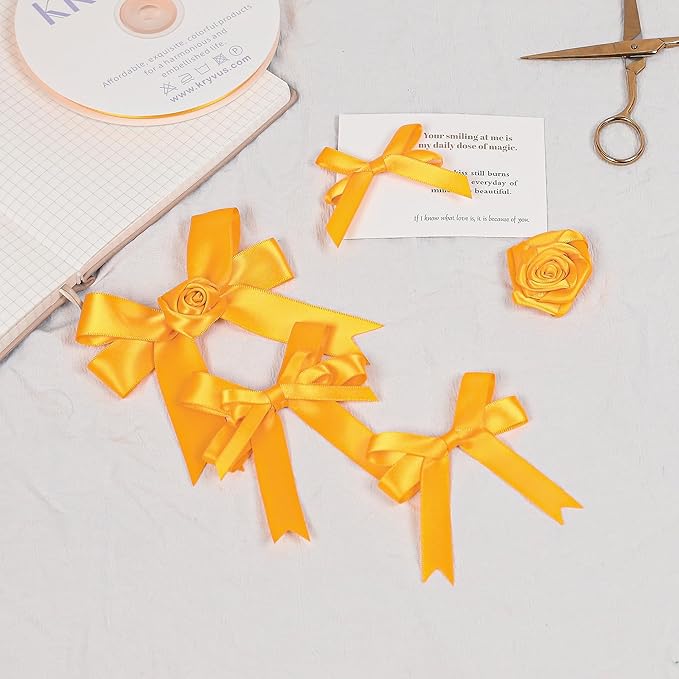 Double Faced Yellow Gold Satin Ribbon, 5/8 Inch X 50 Yards Polyester Ribbon for Gift Package Wrapping, Crafts, Bow Making, Sewing, Flower Bouquet, Wedding Party Decor