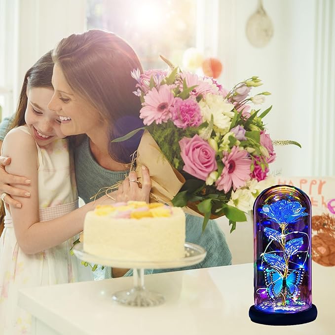 Womens Gifts for Christmas,Christmas Flowers Gifts for Women Mom Sister Grandma Wife Girlfriend, Rose Gifts for Mom,Xmas Gifts Her,Glass Flowers Light Up Rose for Women Blue