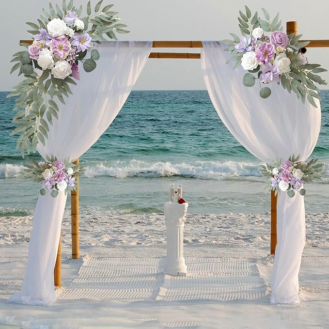 Purple Wedding Arch Flowers, Faux Flower Swag Set of 2, Purple Floral Swag for Wedding Arch Welcome Signs, Reception Ceremony Signs Decor