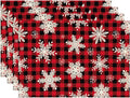 Christmas Snowflakes Placemats Set of 4 Buffalo Plaid Place Mats Washable Table Dinner Mats Linen Table Mats for Kitchen Dining Party Home Kitchen Decor 12x18 Inch