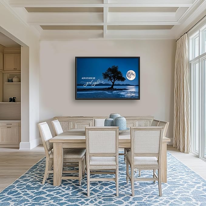 Bedroom Large Wall Art Moon Tree Landscape Pictures Wall Decor Always Kiss Me Goodnight Sign Canvas Prints blue night poster Framed Artwork Decoration above over Bed for Love Living Room 36"x24"