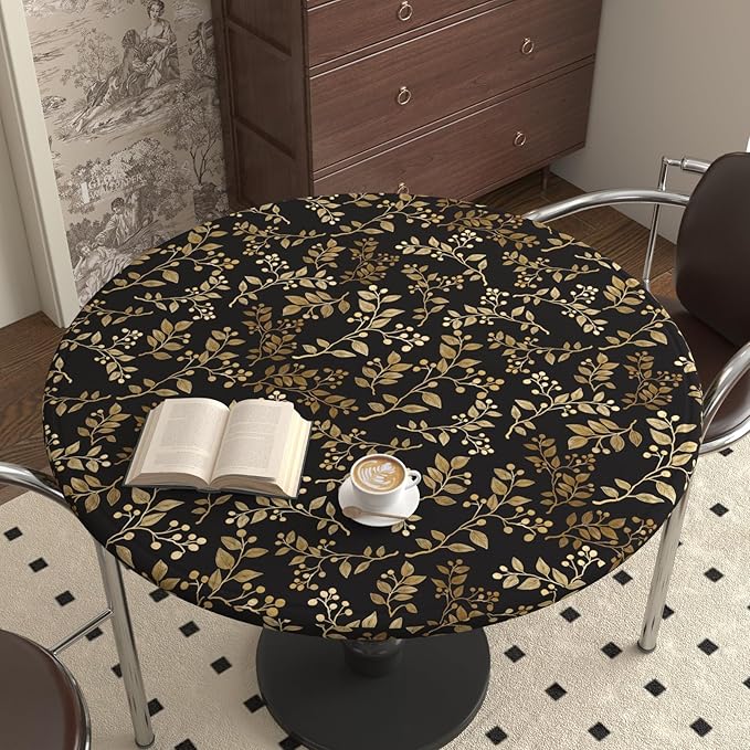 Extra Long Dark Floral Peel and Stick Wallpaper 17.5In x 32.8Ft, Vintage Self-Adhesive Contact Paper for Bedroom Stair Shelves Drawer – Boho Removable Vinyl Leaf Wall Paper in Black and Gold