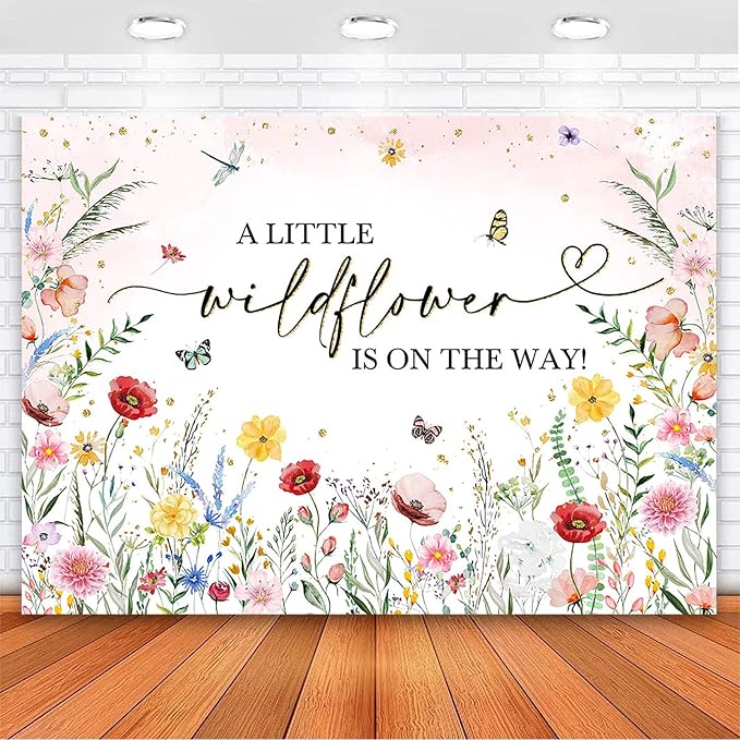 Avezano Wildflower Baby Shower Backdrop Watercolor A Little Wildflower is On The Way Baby Shower Party Decorations Wildflower Theme Girl Banner Photoshoot Props 7x5 ft, 83x59 inch