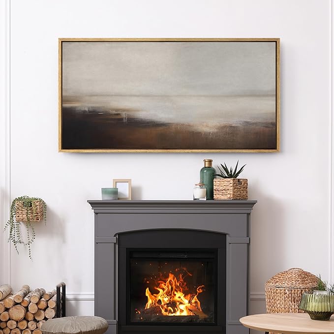 SIGNFORD Extra Large Framed Canvas Print Wall Art Minimalist Landscape in Earth Tones Serene Abstract Horizon Illustrations Modern Art Relax/Calm Warm for Living Room, Bedroom, Office - 60"x30"