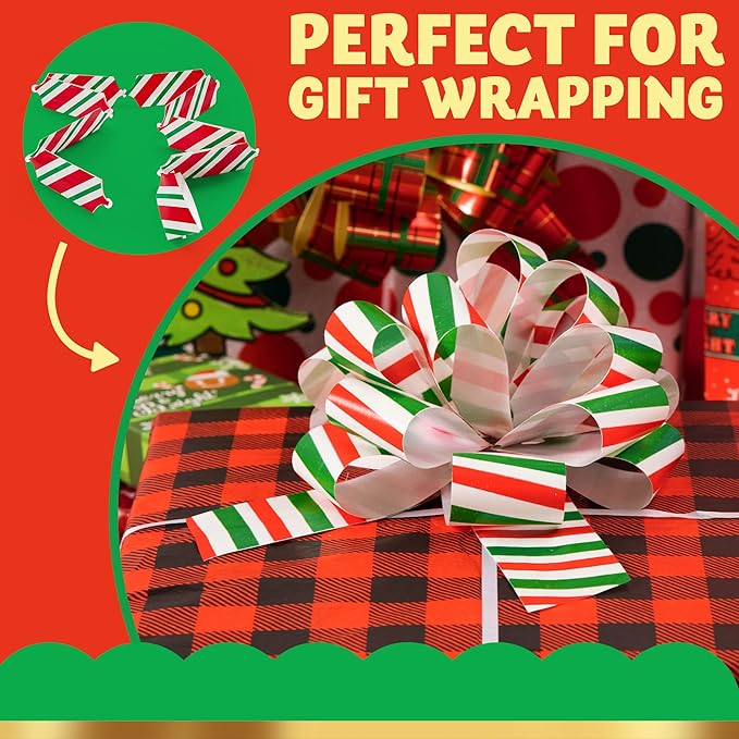 JOYIN 24 PCS Christmas Pull Bows for Gift Wrapping 4.7", Gift Wrap with Ribbon Pull Bows, Easy and Fast Wrapping Accessory for Xmas, Baskets, Wine Bottles, Present, Florist, Bouquet Decoration