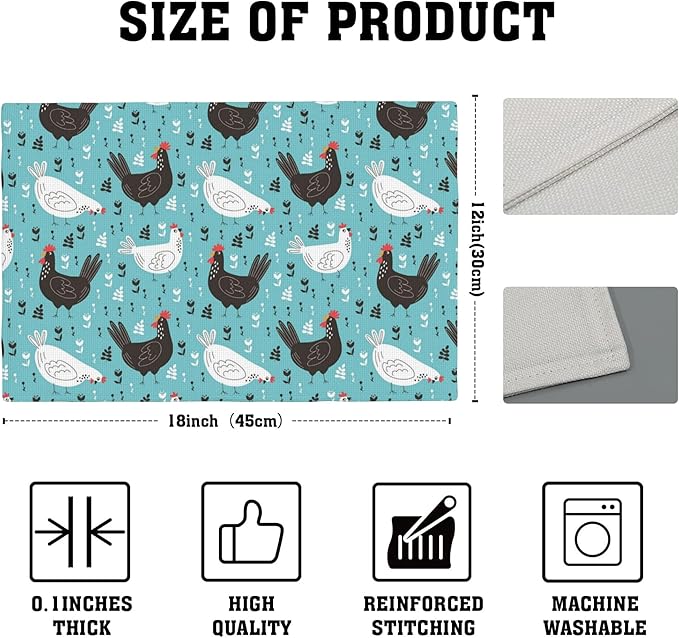 Lovely Roosters Placemats Set of 4,Hens 12x18 Inch Non-Slip Washable Heat Resistant Linen Fabric Table Mats,Place Mats for Holiday Party
