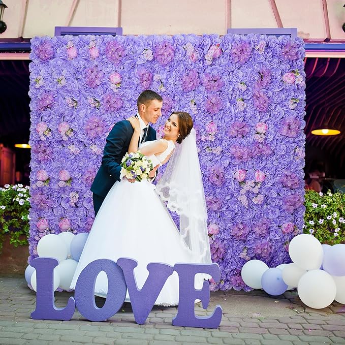 Flower Wall Backdrop 16.5''*16.5'' 12Pcs Artificial Floral Wall Panel 3D Silk Rose Decor for Wedding Home Thanksgiving Day Event Birthday Party Decoration
