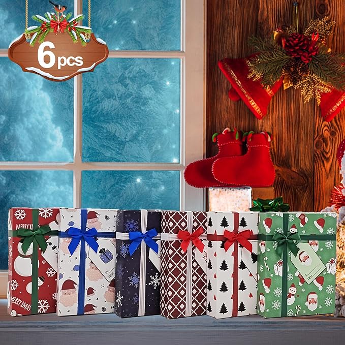 Christmas Gift Card Boxes Holder with Bows and To From Tags Greeting Card, Holiday Unique Gift Card Decorative Wrapped Card Boxes for Xmas Holiday Birthday Wedding Party Favors
