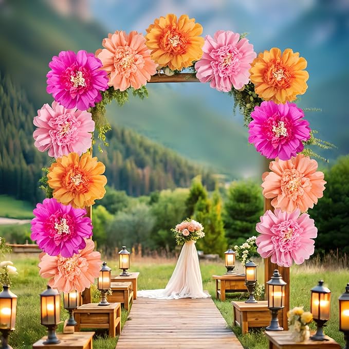 12PCS Tissue Paper Flowers，Handmade Colorful Giant Crepe Artificial Flowers Decorations for Wall,12 Inches Large Flowers for Wedding Birthday BabyShower Party Home Decor Supplies