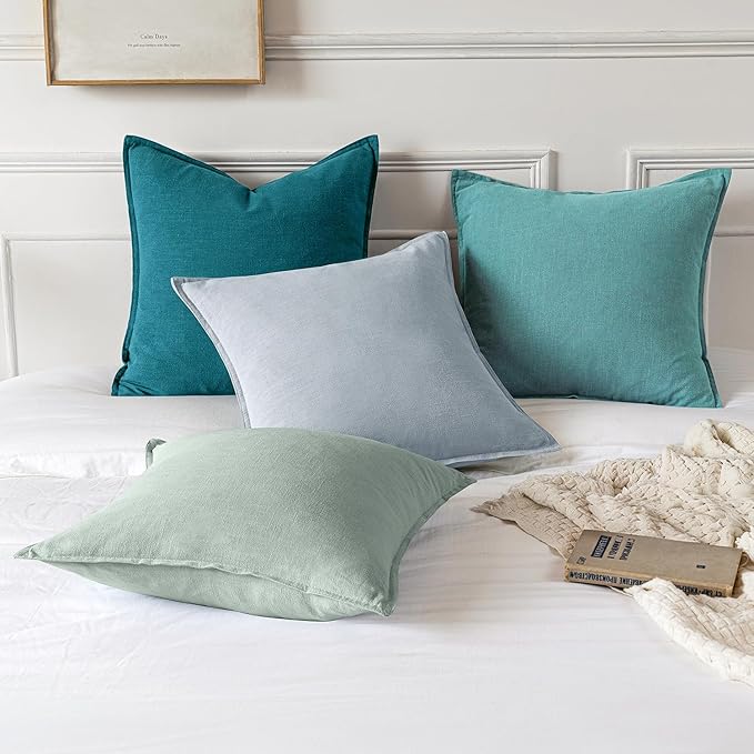 MIULEE Decorative Linen Euro Sham Pillow Covers 24x24 Teal Blue Boho Farmhouse Neutral Couch Throw Pillows for Bed Pack of 2 Accent Coastal Modern Pillowcase Summer Sofa Livingroom Home Decor