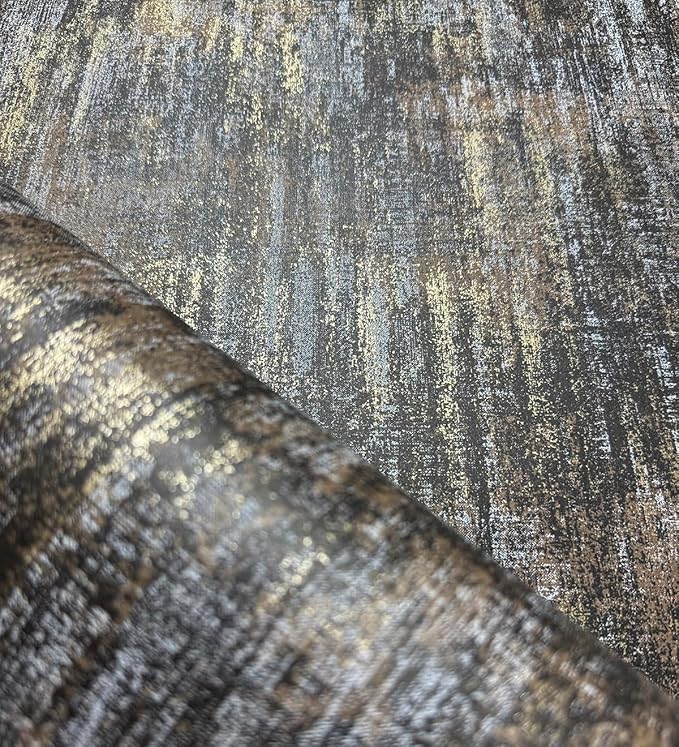 AM1NAH Vintage Metallic Distressed Wallpaper 17.7" X 236" Charcoal Gold Industrial Textured Concrete Wall Paper for Home Office Coffee Shop