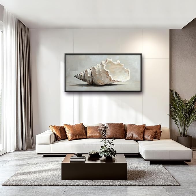 Seashell Large Decor Wall Art Framed Pictures for Living Room, Ocean Seashell Oversized Canvas Print Painting Modern Extra Large Framed Artwork for Bedroom Office Home Decor 60"x30"