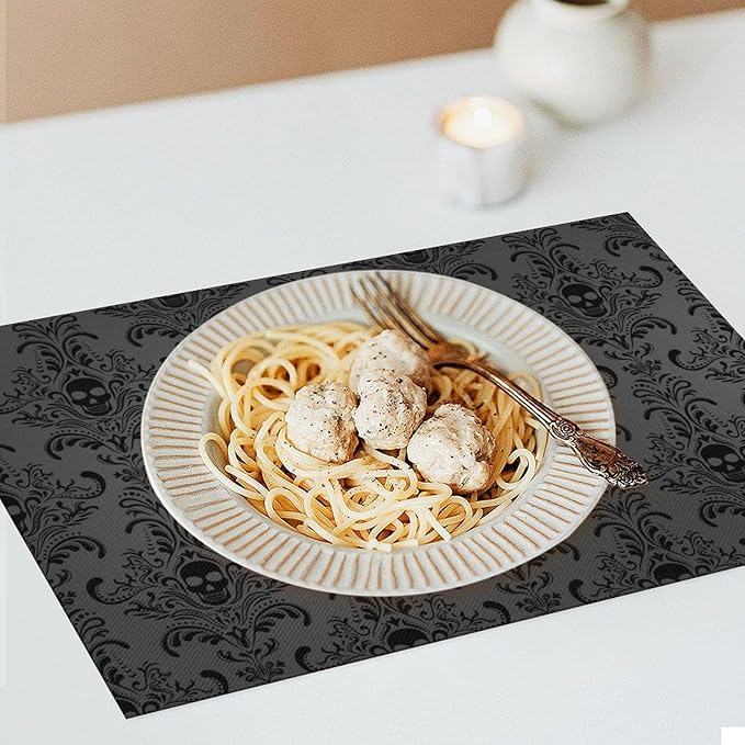 Placemats for Kitchen Dining Table Set of 6,Gothic Horror Skulls Printed Halloween Party Event Table Decoration Placemats 6 PCS, Style-23