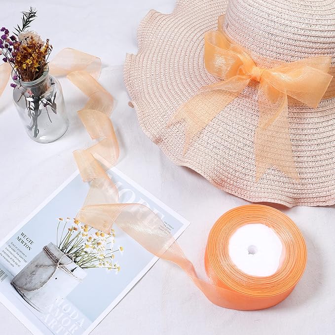 1.5 inch Sheer Organza Ribbon Orange Chiffon Ribbon for Gift Wrapping Christmas Halloween Decoration Wedding Bouquet Crafts 50 Yards