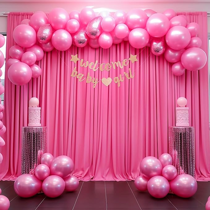 Hot Pink Backdrop Curtain 2 Panels-Wrinkle-Free Polyester Photography Drapes for Wedding Party Photo Background Decorations- 8 X10FT (Hot Pink)