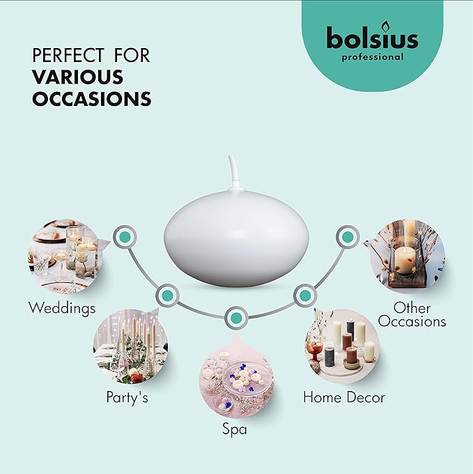 BOLSIUS White Floating Candles - Bulk Case of 16 Packs = Total 320 Candles - 5 Hours - Premium European Quality - Consistent Smokeless Flame