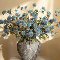 HyeFlora Fake Kiku Flowers,Faux Silk Pompon Mums 40heads Artificial Flowers,Chrysanthemum Stems Floral Arrangement Dried Flowers Vintage Decorative Indoor Home Vase Decor Blue with Wax