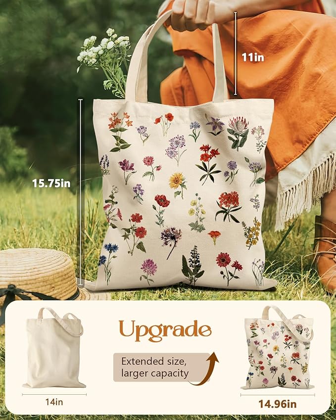 Aesthetic Tote Bag for Women- with Magnetic Buckle and Zipper Inner Pocket Cloth Cotton Canvas Tote Bags