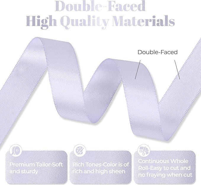 Lilac Mist Satin Ribbon, Double Faced 5/8 Inch X 50 Yards Lilac Mist Ribbon, Premium Satin Ribbon for Gift Wrapping, Crafts, Hair Bow Making, Sewing, Flower Bouquet, Wedding Party Decor