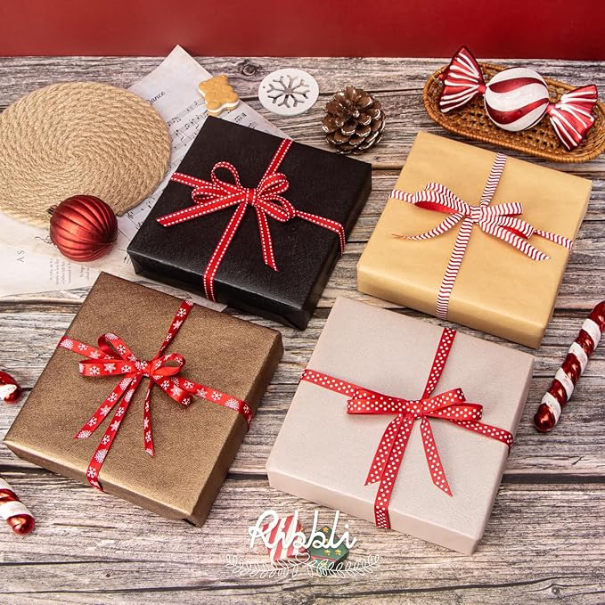 Ribbli Christmas Ribbon,Red and White Candy Cane/Snowflake/Polka Dots/Stitch Ribbon for Christmas Craft,Gift Wrapping,Home Decor,3/8 Inches Total 35 Yards,Red/White