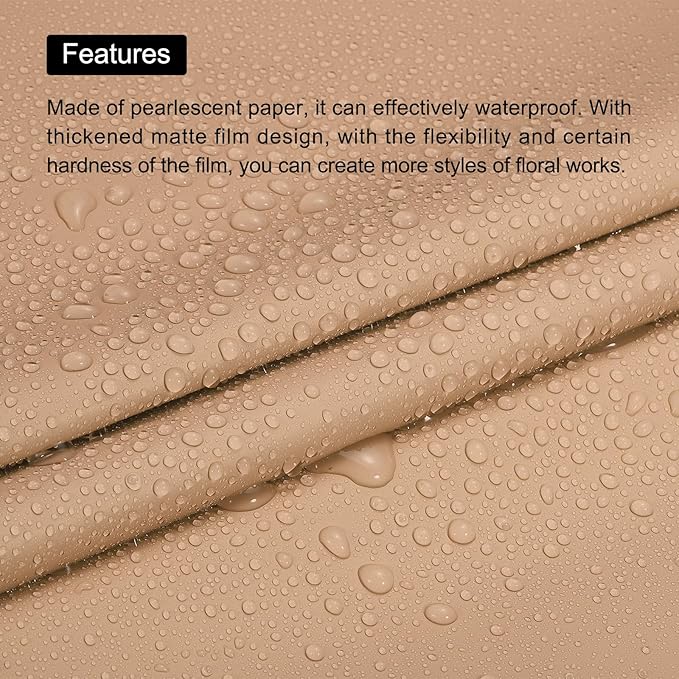 MECCANIXITY Pearlescent Film Flower Wrapping Paper 22.8x22.8 Inch Waterproof for DIY Crafts, Gift/Gift Box Packaging Coffee Color Pack of 20